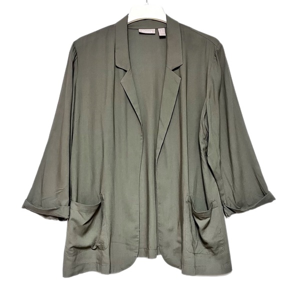 Chico’s Womens Shacket Size 2 Medium 12 Olive Green Lightweight Rayon Grunge - Picture 1 of 6